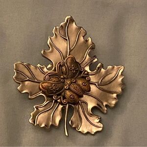 Sylvia Dahl Signed Brooch Scarf Clip Bronze Butterfly Silver Maple Leaf 2x2.5”